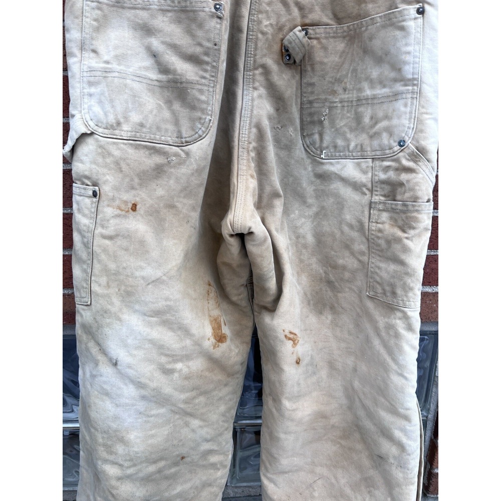 Vintage Carhartt Bib Overalls Quilted Lined Distressed Workwear Size 36x30 Brown - Picture 7 of 15
